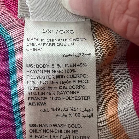 Chico's Colorful Pink Kimono Cover-Up Linen Blend Boho Fringe Beach Resort L/XL - Picture 11 of 11